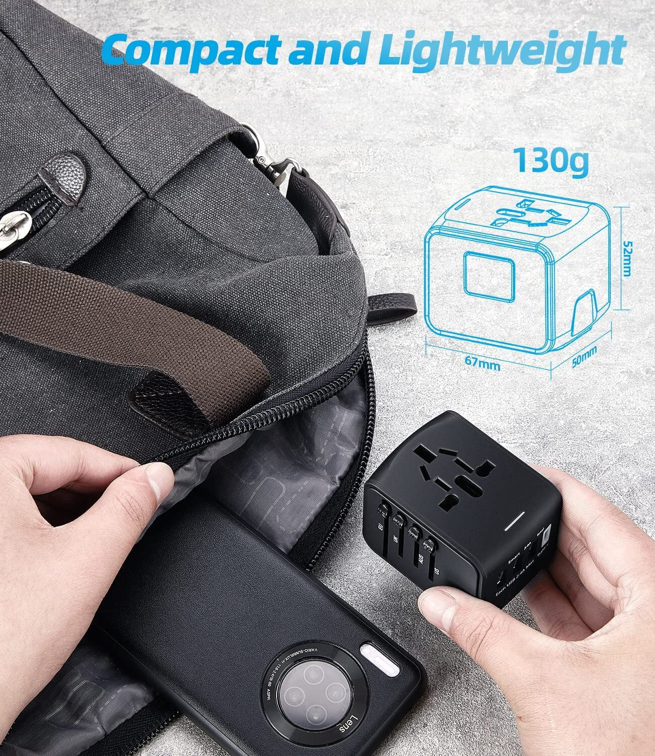 Universal Travel Adapter, European Travel Plug Adapter with Type C, Black
