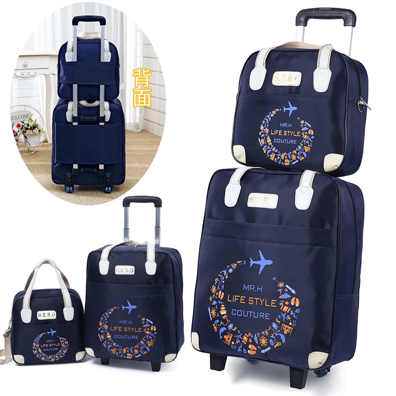 2PCS/SET Wheeled Bag Travel Women Travel Handbag Wheels Trolley Bags Large Capacity Boarding Bag Travel Luggage Suitcase Bag