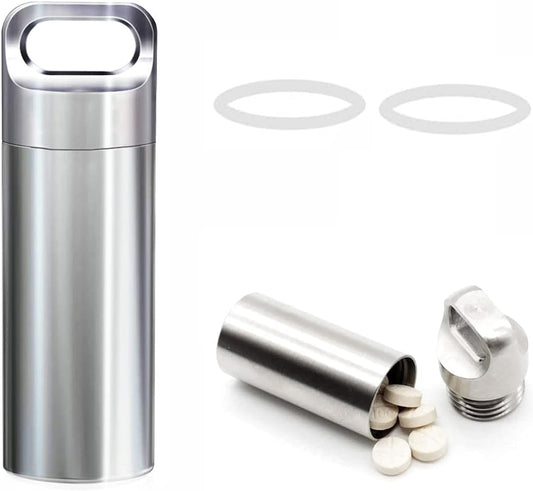 Waterproof Stainless Steel Pill Case Keychain, Pill Holder Container, Durable Small Pill Box Bottle Holder Tough for Men Purse Pocket Outdoor EDC Tool Kit - Medium