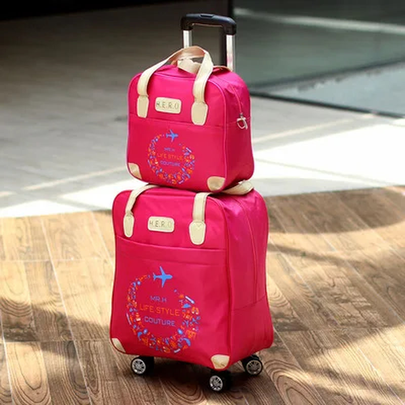 2PCS/SET Wheeled Bag Travel Women Travel Handbag Wheels Trolley Bags Large Capacity Boarding Bag Travel Luggage Suitcase Bag