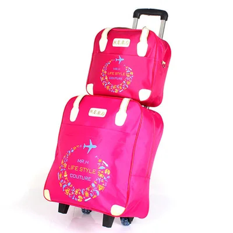 2PCS/SET Wheeled Bag Travel Women Travel Handbag Wheels Trolley Bags Large Capacity Boarding Bag Travel Luggage Suitcase Bag