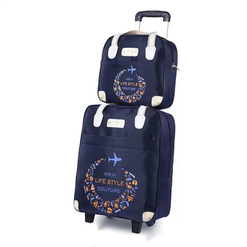 2PCS/SET Wheeled Bag Travel Women Travel Handbag Wheels Trolley Bags Large Capacity Boarding Bag Travel Luggage Suitcase Bag